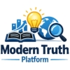 Modern Truth Platform icon with book, globe, light bulb, and magnifying glass in blue and yellow colors