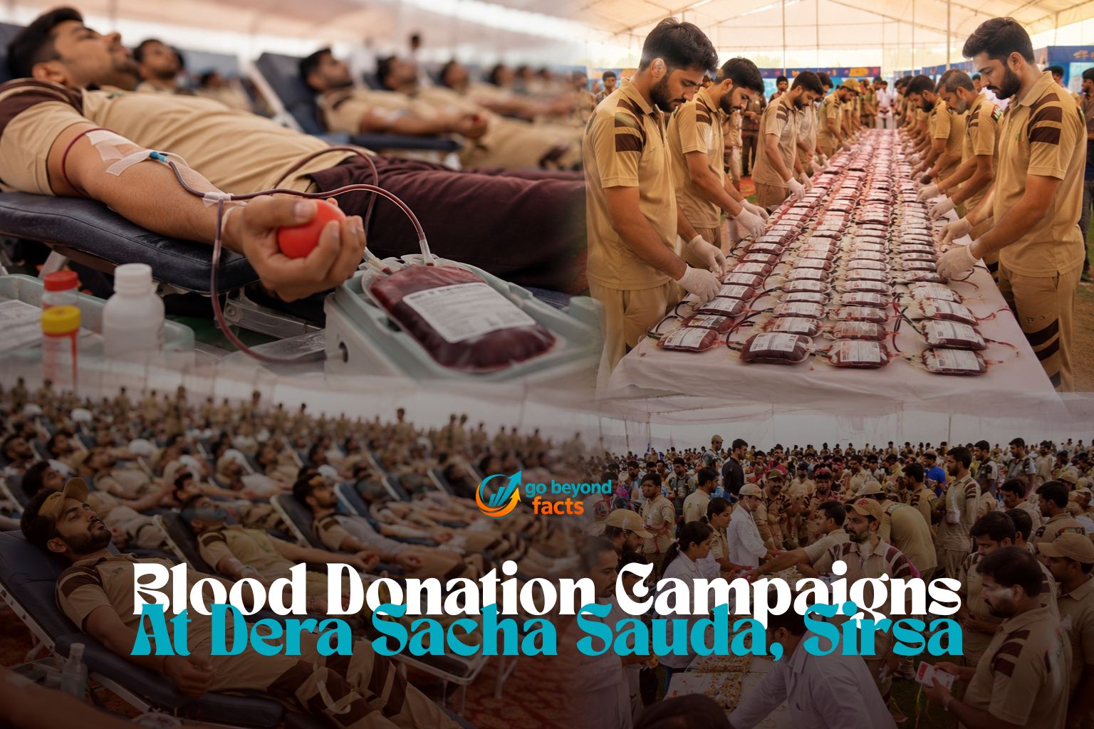 एक बड़े blood donation camp की featured image, जिसमें volunteers, doctors और donors blood donation करते हुए दिखाई दे रहे हैं। Image में community service और mass blood donation drive का माहौल दिखाया गया है।