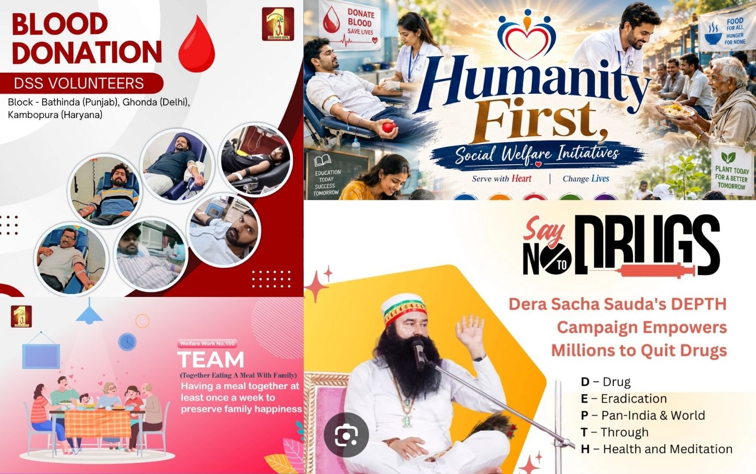 Humanity First, Social Welfare Initiatives featured image showing volunteers engaged in blood donation, food distribution, education support, healthcare assistance, and environmental conservation activities to serve communities and promote social well-being.