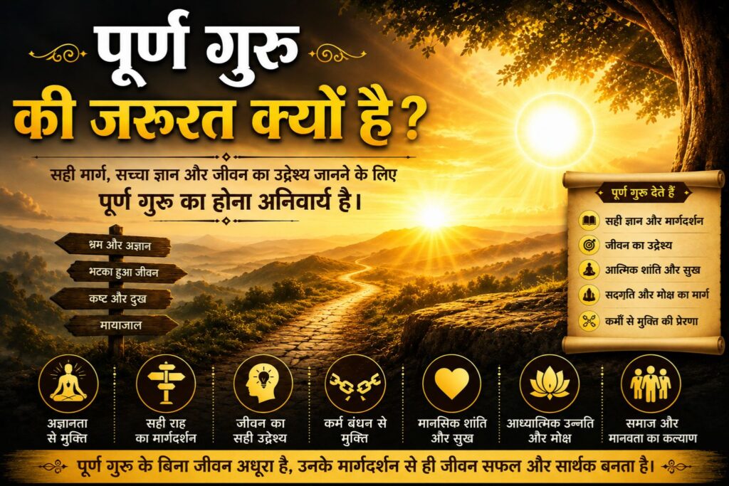 Golden spiritual featured image illustrating why a true Guru is essential in life, featuring a radiant sunrise, a path toward enlightenment, and symbols of wisdom, peace, liberation, and spiritual growth.