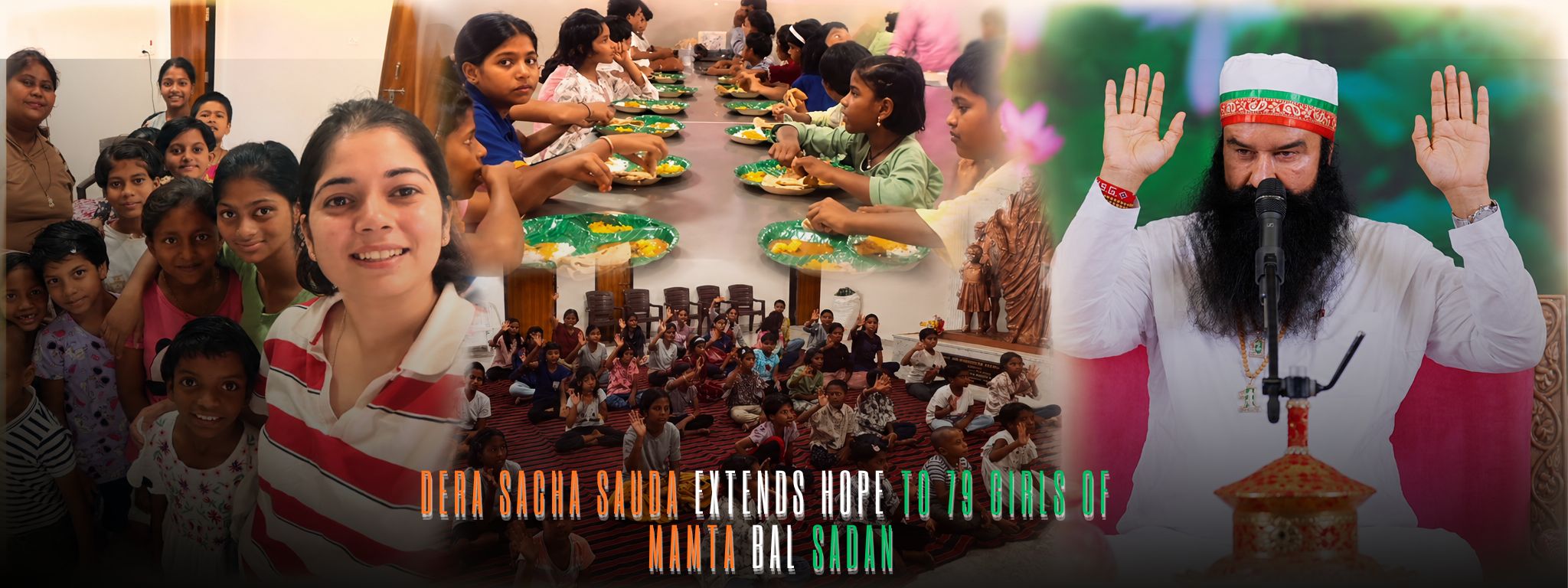 Featured collage showing Dera Sacha Sauda's humanitarian initiative supporting 79 girls of Maharashtra's Mamta Bal Sadan through education, care, healthcare, and long-term welfare under the guidance of Saint Dr. Gurmeet Ram Rahim Singh Ji Insan.