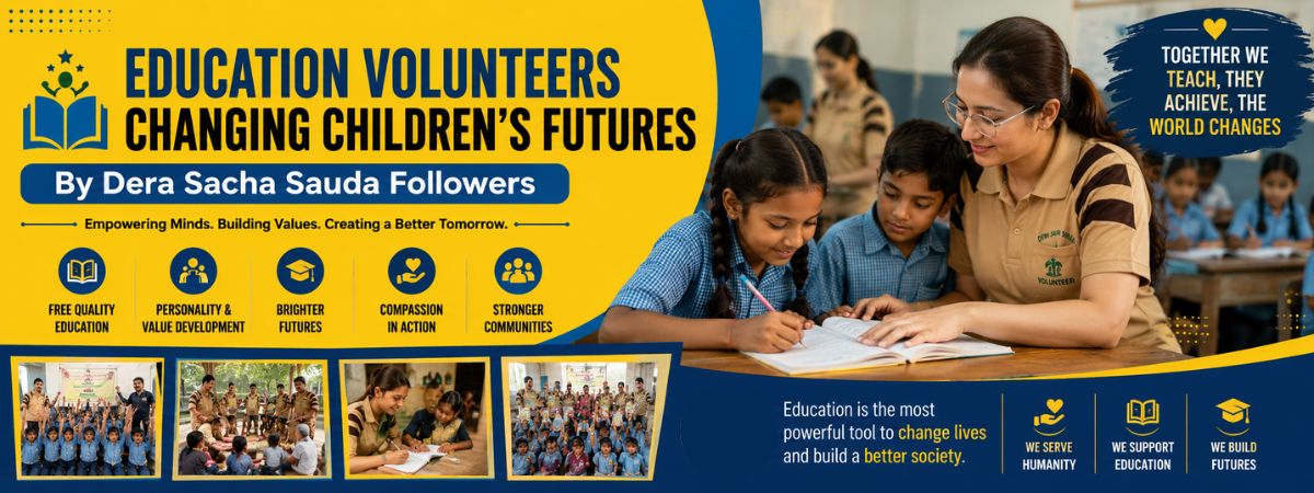 Dera Sacha Sauda volunteers teaching and mentoring school children during a community education program, promoting learning, values, and a brighter future.